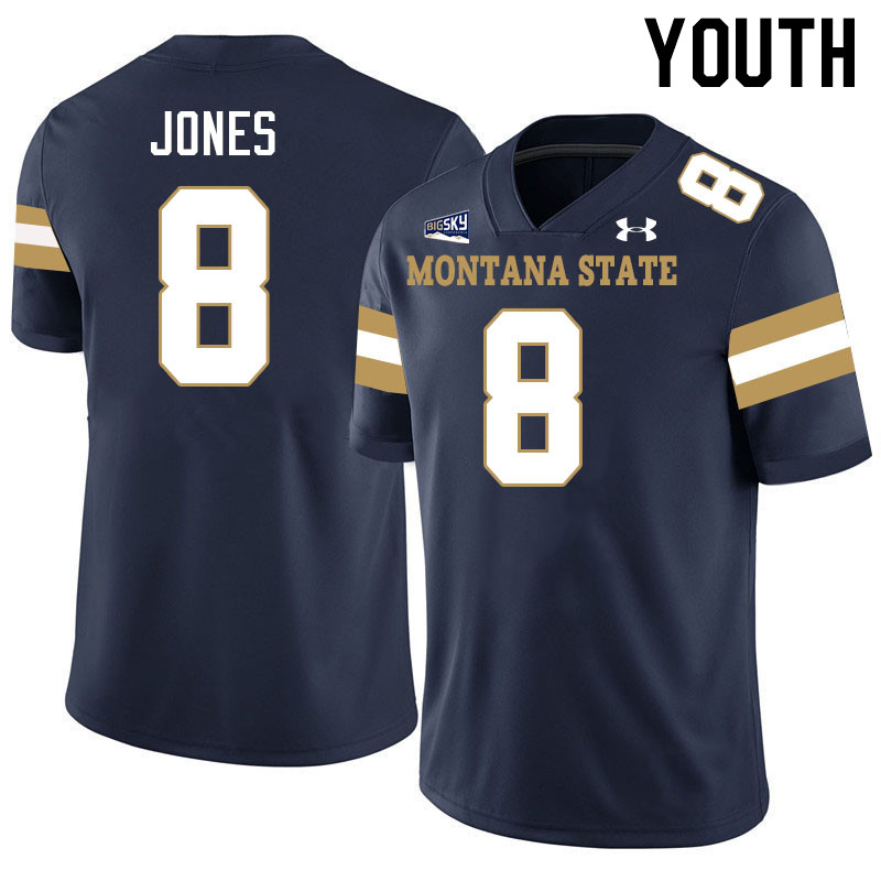 Youth #8 Rohan Jones Montana State Bobcats Jerseys Football Stitched-Navy